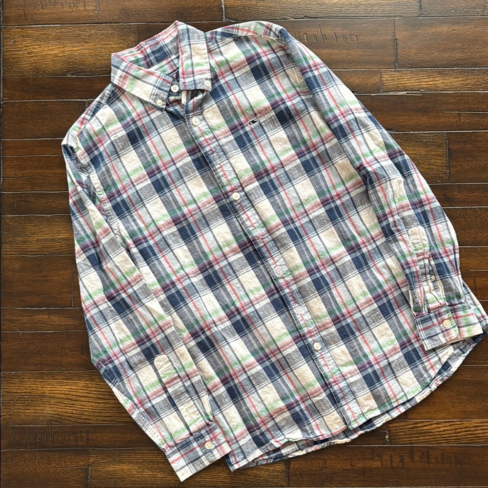 Boys Vineyard Vines Plaid Button Up Shirt Size Large 16
